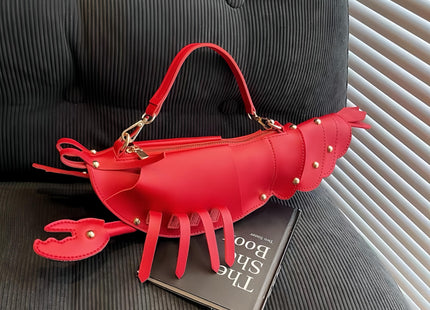 XJXFKDG Lobster Shaped Crossbody Bag,Fun Unique Rivets Lobster Design Shoulder,PU,Stylish Handbag Purse for Women Girls (Red)
