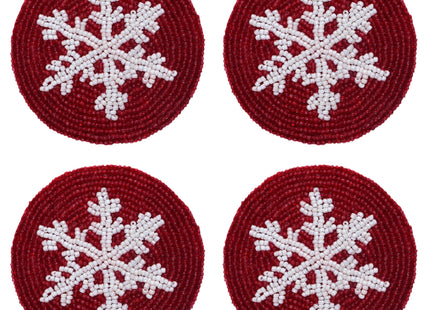 COTTON CRAFT Glitz Handmade Beaded Coaster - 4 Pack - Red White Snowflake