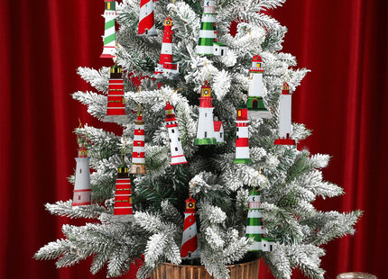 Kathfly 36 Pcs Christmas Lighthouse Wooden Ornaments for Christmas Trees Miniature Lighthouse Xmas Hanging Decorations Farmhouse Decorative Ornaments Bulk for Xmas Holiday Party Gift Supplies