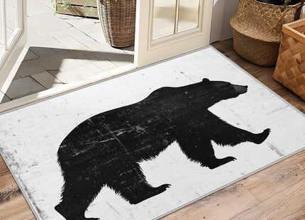 Yoozitrees Black Bear Rug - Bear Rug, 2x3 Rug, Wildlife Animal Silhouette Area Rug, Black and White Rustic Door Mat, Washable & Non Slip & Soft Small Carpet, Bear Home Decor