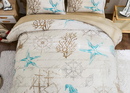 Comforter Set King Size Coastal, Beach Themed Comforters,7 Pieces Ocean Starfish Bed in a Bag Nautical Bedding with Sheets for Spring Summer