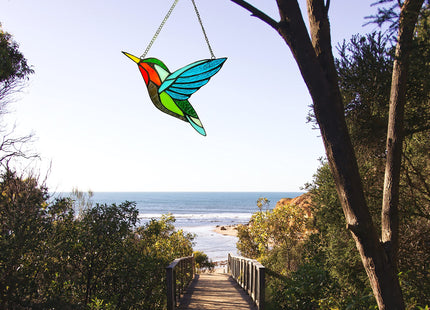 Hummingbird Stained Glass Window Hangings, Birds Stained Glass Decorations,Bird Suncatcher for Window Decor Hummingbird Gifts for Mom,Bird Lovers