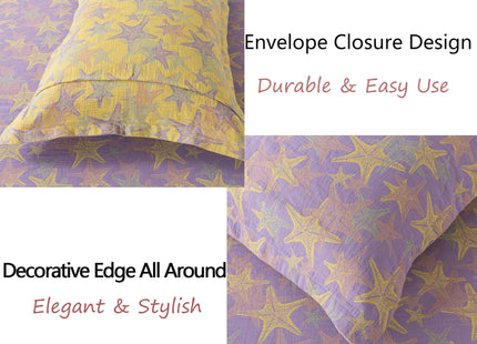 FADFAY Beach Theme Sheets Set King Purple Yellow Starfish Ocean Bedding Coastal Nautical Bedding Super Soft Washed Double -Layer Muslin Sheets 100% Cotton Deep Pocket Fitted Sheet 4Pcs, King Size