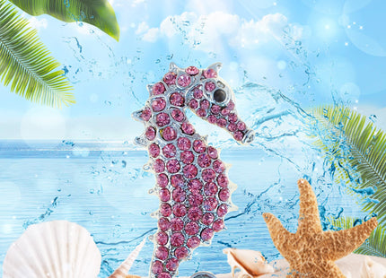 COTA Global Seahorse Sparkling Refrigerator Magnet - Pink & Silver Sparkling Rhinestones Crystals, Cute Sparkly Ocean Animal Magnet for Kitchen Door Fridge, Cool Home & Office Novelty Decor - 2 Inch