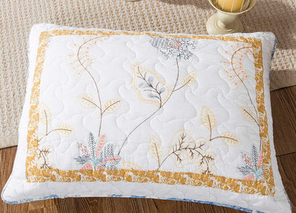 Tache Twin White Quilt Cotton Patchwork Cottage Coastal Beach Embroidered Floral - White Gold Yellow Sky Blue Reversible Lightweight Coverlet Winter Frost Quilt Set - Twin