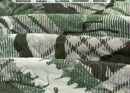 MarCielo 3-Pcs Rustic Cabin Bear Bedspread Quilt Set(Green,Queen)