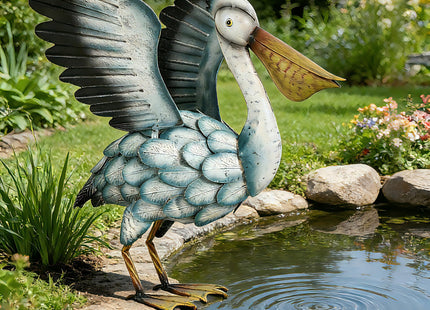 Ultym 18.5" Metal Coastal Pelican Garden Statue, Bird Sculpture