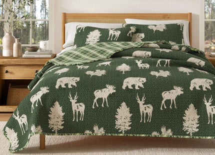 Great Bay Home Lodge Bedspread Twin/Twin XL Size Quilt with 1 Sham. Cabin 2- Piece Reversible All Season Quilt Set. Rustic Quilt Coverlet Bed Set. Rio Ridge Collection (Forest Green)