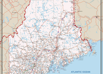 Wall Art Impact 24"x32" Large detailed map of Maine with cities and towns, interstates, highways [Laminated]