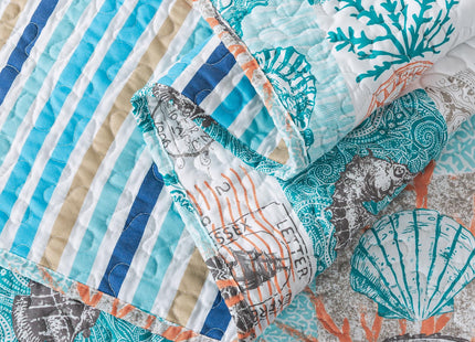 Travan Beach Quilt King Size, Ultra Soft & Fade Resistant Coastal Quilt with 1 Quilt Set and 2 Shams, Seaside Collection Bedspread for All Season, Ancient Mark-01, King