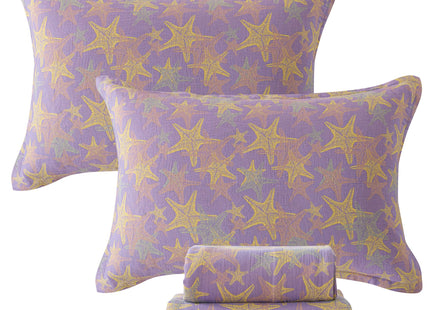 FADFAY Beach Theme Sheets Set King Purple Yellow Starfish Ocean Bedding Coastal Nautical Bedding Super Soft Washed Double -Layer Muslin Sheets 100% Cotton Deep Pocket Fitted Sheet 4Pcs, King Size