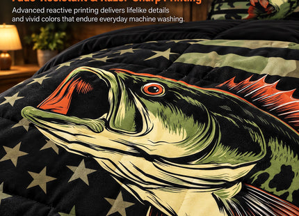 Castle Fairy Bass Fish Camouflage Full Size Comforter Set Farmhouse Fishing Bedding Set for Kids Adults Teens Retro Green Camo Comforter Luxury Bass Fish Pattern Quilt Set Room Decor 3Pcs