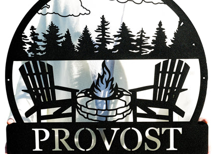 Custom Metal Campfire Outdoor Last Name Established Sign | Cabin Decor