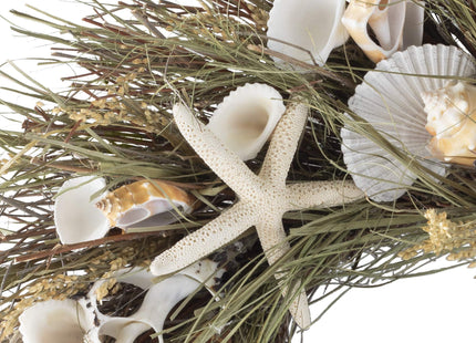 ANDALUCA Seagrass Seashell Coastal Wreath Natural Preserved (Green)