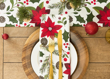 DII Woodland Holly Christmas Holiday Kitchen & Table Décor, Napkin Set, 20x20, Poinsettia & Christmas Greenery, 6 Count