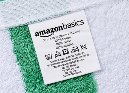 Amazon Basics Striped Beach Towels, Soft & Absorbent Pool Towel, 100% Ring-Spun Cotton, Machine Washable, Quick Dry, OEKO-TEX Certified, Large 30" x 60", Green Cabana Stripe, 2-Pack
