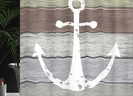 Ambesonne Anchor Shower Curtain, Grunge Style Nautical Ornament Timeworn Matine Pattern on Rustic Wooden Planks, Cloth Fabric Bathroom Decor Set with Hooks, 69" W x 70" L, Green Umber