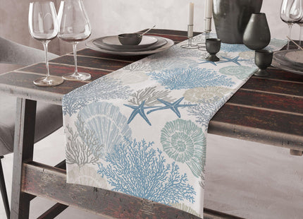 Llylumty Coastal Beach Tablecloth,Sea Animals Starfish Summer Theme Nautical Sea Shells Satrfish Theam,Summer Ocean Home Decor for Table Dining Room Kitchen,Blue,13x60 inch