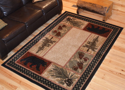 Rustic Lodge Black Bear 5x7 Area Rug, 5'3x7'3