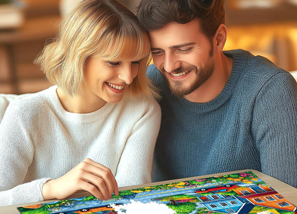 1000 Piece Jigsaw Puzzle for Adults, Coastal Village Scene with Lighthouse and Mountain View, Stress Relief & Family Bonding Game, 27.56x19.69 Inches Home Decor