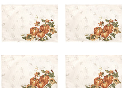 Lintex Stockbridge Pumpkin Harvest Bordered Thanksgiving Tablecloth, Autumn Fall Leaf, Sunflower and Acorn Border Print Easy Care Fabric Tablecloths and Napkins