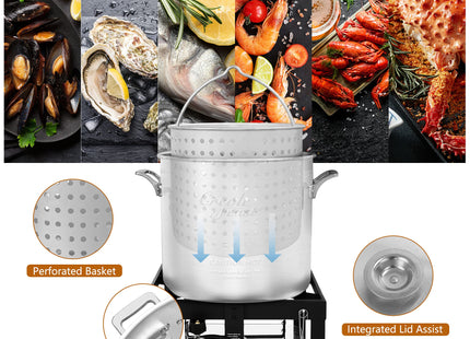 Creole Feast SBK0601 60 Qt. Seafood Boil Pot with Basket and Burner