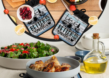 Hunting Gifts Pot Holders with Pockets, Cabin Gifts Life is Better in The Woods Pot Holders Heat Resistant Oven Mitts Hot Pads for Kitchen Baking Cooking,Potholders for Kitchens