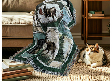 EZ.enjoy Moose Bear Lodge Woven Tapestry Throw Blanket 50"x60"