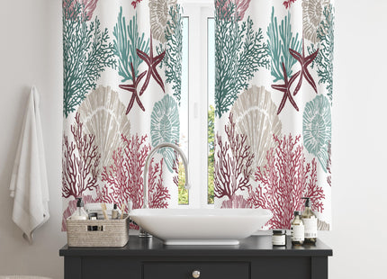 Llylumty Coastal Window Curtains Grommet Drapes Nautical Ocean Beach Sea Shells Starfish Themed Window Curtains,Grommet Blackout Curtain for Living Room Kitchen,Red Green 42x45in