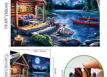 PuzzOne Puzzles for Adults 1000 Pieces - Moonlit Canoe Lake Cottage