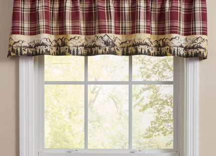 Park Designs Culpepper Lined Bordered Valance 60" X 14", Plaid Tan and Red Window Valance with Forest Inspired Lining, Rustic Window Dressings for Country Farmhouse and Cabin and Lodge Home Decor