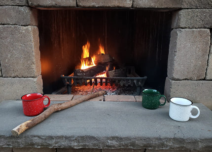 Essential Drinkware 14oz Ceramic Campfire Coffee Mug (Set of 4), White with Speckled Finish - Durable Thick Walled Camping Style Cup for Outdoors or Home