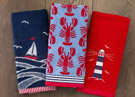 SKL Home Nautical Lobster Hand Towel Set-2pc, Reversible Jacquard, Navy