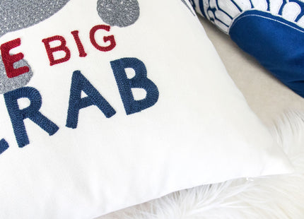 Homey COZY Embroidery White Velvet Crab Throw Pillow Cover,Ocean Blue Series The Big Crab Nautical Decorative Pillow Case Coastal Beach Theme Home Decor 20x20,Cover Only