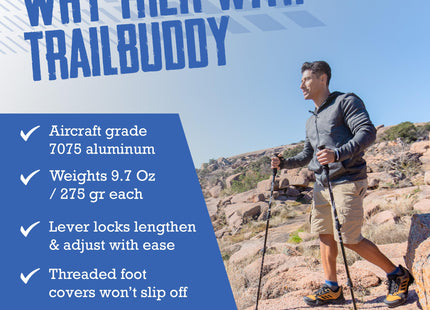 TrailBuddy Trekking Poles – Lightweight 7075 Aluminum Hiking Poles for Women, Men & Seniors – Collapsible Walking Sticks for Travel, Trails & Balance
