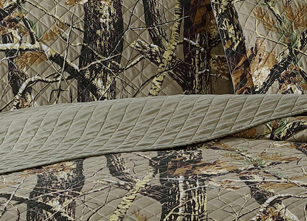 Chezmoi Collection Salem 3-Piece Cabin Lodge Forest Woods Pre-Washed Quilt Set - Nature Camo Tree Leaves Printed Soft Lightweight Microfiber Bedspread for All Season - Natural, King