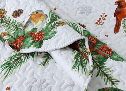 MarCielo 3 Pcs Christmas Quilt Set, Rustic Lodge Cardinals Bedspread, King
