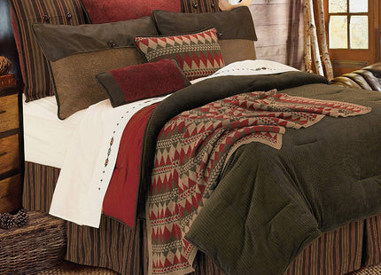 HiEnd Accents Wilderness Ridge 5-PC Rustic Lodge Corduroy Stripe Bedding Set (Olive, Brown & Red), Twin