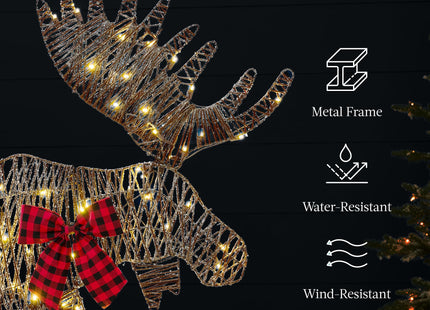 Best Choice Products 2D Moose Family Outdoor 2Pc Christmas Yard Décor, 4ft Lighted Yard Set Prelit All-Weather w/ 125 LEDs, Ground Stakes - Rattan