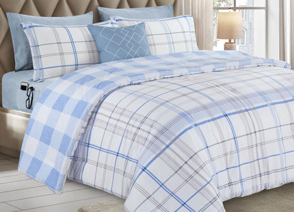Elegant Comfort 8-Piece Lodge Plaid Reversible Comforter Set - All Season Bed in a Bag, 4-Piece Sheet Set Featuring Smart Pockets, Matching Shams and Decorative Pillow, Full/Queen, Aqua