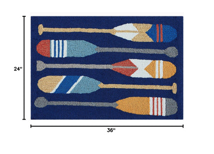 Liora Manne FRONTPORCH Indoor/Outdoor Hand Tufted Durable Area Rug - Traditional Nautical Ocean Decorative (Paddles Navy) (2' x 3')