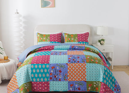SLPR Urban Retreat 3-Piece Farmhouse Quilt Set - Queen Size Comforter with 2 Pillow Shams: Checkered Rust and Grey Comforter, Lodge Quilted Bedspread Coverlet