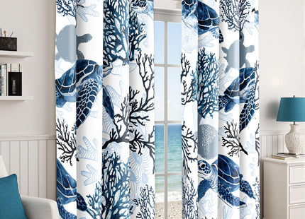 Coastal Sea Turtle Curtains, Grommet Window Panels, 52 x 63 Inch, 2 Panels