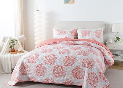 Soul & Lane - Coral Coastal Quilt Set, Beach Bedding, King with 2 Shams
