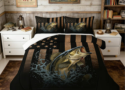 Feelyou American Flag Fishing Hunting Comforter Set Toddler Size Kids Boys