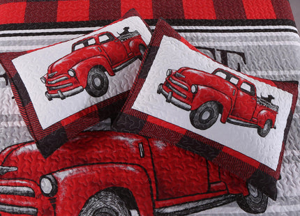 Virah Bella 3 Piece King Cabin Quilt Bedding Set - Farm Life - Red & Black Plaid - Rustic Country Reversible Patchwork Comforter Set with Decorative Pillow Shams