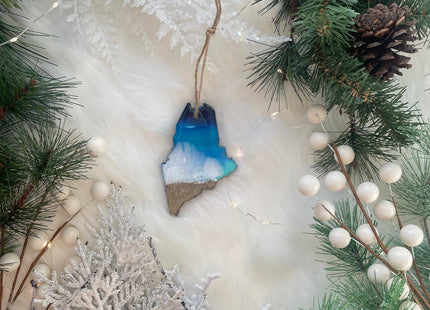 Maine Beach Christmas Ornament, Handmade Unique Beach Resin