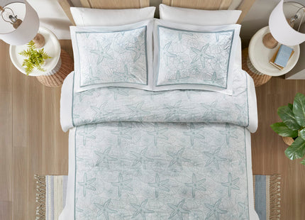 Harbor House 100% Cotton Duvet Cover, Embroidered Coastal Seashells, Starfish Duvet Cover Set – Light Weight Bed Comforter Covers, Maya Bay White Blue Full/Queen (90"x90") 3 Piece