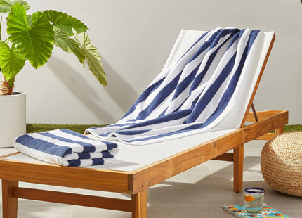 Amazon Basics 100% Cotton Soft & Absorbent Beach Towels, Cabana Stripe, Fast Drying, Machine Washable, Large 30 in x 60 in, Navy Blue, 2-Pack