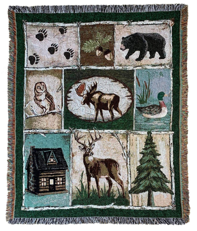 EZ.enjoy Moose Bear Lodge Woven Tapestry Throw Blanket 50"x60"